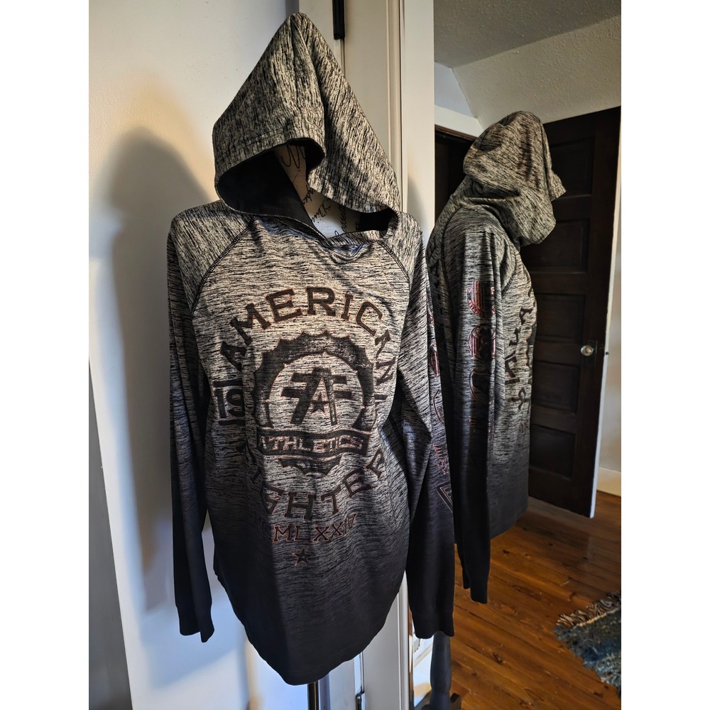American Fighter Athletics Hoodie Mens Large Grey Black Ombre Buckle Graphic L